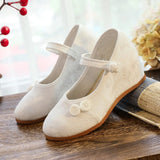 Zingj Heels Single Shoes Spring And Autumn Knot Plate Jacquard Cotton Plain Color Mother Cloth Shoes Women's