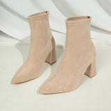 Skinny Women's Shoes Coarse Heel Chelsea Short Boots 2025 New Autumn And Winter Pointed Velvet High-Heeled Women's Short
