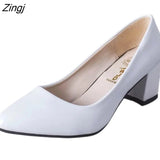 New Women Pumps Black High heels 6cm Lady Patent leather Thick with Autumn Pointed Single Shoes Female Sandals Big