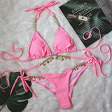 Zingj 2023 Swimsuit Sexy Strap Plain Female Split Crystal Diamond Bikini Creative Accessories