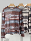 Zingj And Vintage Print Mesh Long Sleeve T-Shirt Female 202413 Lines Of Spring Money Inside The Jacket