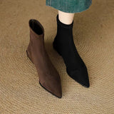 Light Luxury Base Elastic Skinny Boots Tip Thick And Simple Temperament Short Boots Retro Comfortable Casual Women