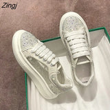 Women Breathable Mesh Sneakers 2023 Summer Sparkling Crystal Flat Shoes Ladies Comfortable Platform Lace Up Casual