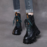 Layer Of Cowhide Martin Boots Autumn And Winter Plus Velvet Warm New Pine Cake Bottom Zipper Locomotive
