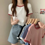 Zingj Color Round Collar Short-Sleeved T-Shirt Female 2024 New Summer Bottom Shirt Korean Version Slim Short Student Top