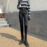 Zingj High-Waisted Jeans Women's Fall 2024 New Versatile Slim Slim Tight Pants-Outfit