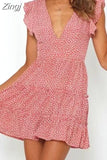 2023 Women Dress Boho Floral Ruffle Short Mini Dress Summer Knot Sexy V-Neck Party Holiday Dress Femme vestido de