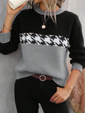 Women's Spring And Autumn Claming Collusion Collusion Collider Round Collar Sweater Fashion Geometric