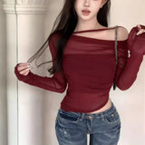 Shoulder Hanging Neck T-Shirt Women's Design Sense Of Niche Summer Pure-Hearted Hot Girl Sexy Short Black