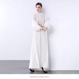 Folds Solid-Colored Dress Women's Niche Light-Cooked Three-Dimensional Flowers Loose Thin-Skinny Long