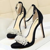 Shoes Pearl Rhinestones Super High Heels Suede Women Heels Sexy Party Shoes Summer Women Sandals Stiletto Women