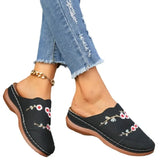 Embroidered Buns Slippers Women's Large-Size Round Head Baotou Slope And Wear Half-Dragging Women's