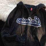 new American retro letter embroidery zipper hoodie women's Y2K street casual loose sweatshirts trend wild long-sleeved