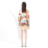 Niche Collar Single Buckle Waist Lantern Sleeve Print Pressure Folding Leaves Side Thin Chiffon