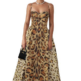 Women's Sleeveless Sling Leopard Print Fashion Sexy Hot Girl Waist Dress