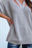 Solid Women Knitted Sweaters Casual V Neck Long Sleeve Pullover Tops Autumn Winter Ladies Loose Knitwear
