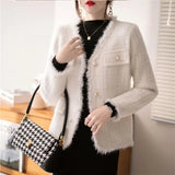 Zingj Autumn And Winter Small Jacket V Collar Plaid Mink Velvet Cardigan French Temperament Small Fragrant Wind Short Coat Female-Outfit