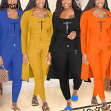 Women Tracksuit 3 Piece Set Pullover + Coat + Long Pants Solid Color Streetwear Matching Set Clothes For Women