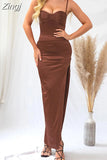 Satin Dress Bodycon Side Split Spaghetti Strap Sexy Dress Maxi Dress Elegant Dresses For Women Party Robe Femme