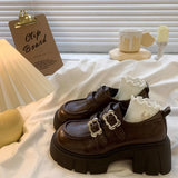 Small Leather Shoes Women's New Spring Black Lefu Shoes With Coarse Heel Height And Mary Jane Single