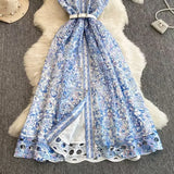 Luxury French Style Sleeveless Print Dress Female Polo Collar Hook Hollow Design Lady