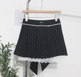 Shooting Leg Long Skirt Love Print Splicing Lace A Word 100 Folds Thin Bow Half-Dress Skirt