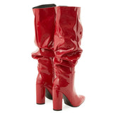 Large-Size Show Patent Skin Naturally Wrinkled Sharp Head Thick And Female High Heels