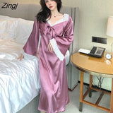 Women Fall Long Sleeve Elegant Lace Design Chic Black Ladies Homewear Sexy Stylish V-neck Simple Girls Sleepwear