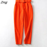 Women fashion solid color sashes casual slim pants chic business Trousers female fake zipper pantalones mujer retro pants