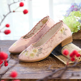 Zingj Grain Bottom Side Heel Single Shoe Bag Embroidered Mary Jane Fashion Embroidered Cloth Shoes Thick Heel Women's