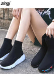 For Women Vulcanized Shoes Female Socks Shoes Trainers Women Slip-on Stretch Platform Shoes Black Sneaker
