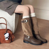 Pile Boots In The Boots Women 2025 Autumn And Winter New Retro Sprinkled Long Boots Round Head Spliced Knight