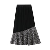 Skirt Autumn And Winter Velvet Splicing Lin Apparent Black Dress Dress Girl