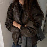 Vintage Pu Leather Oversized Zip Up JacketOutfit