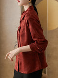 Chinese-Style Buckle-Dite-Faced Chiffon Long-Sleeved Shirt Woman 2025 Spring And Autumn Magenta Retro Red Temperament National Style