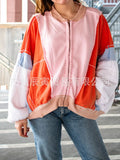 The Ins Hot Ladies Autumn Jacket Fresh Rainbow Color Pure Cotton Oversized Patchwork Baseball Suit-Outfit