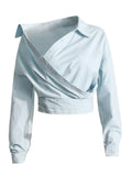 Zingj 2024 New Niche Design Irregular Cross Off-Shoulder Design Sense Long-Sleeved Shirt Women's Simple