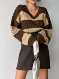 And Winter New Sweater Fashion Retro Stripe Knitted Shirt Languid Loose