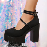 New High-Heeled One-Character Buckle With Mary Jane Single Shoes Women's Large Size Shallow Leather