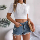 Shooting 2025 Spring And Summer Leisure Mahjong Short-Sleeved Knitted Jersey Holiday Short Umbilly Tops Women's