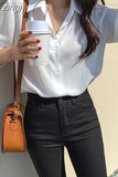 Spring Fashion Women Tops Blouse White Blouse Bottom Shirt Black Korean Chiffon Shirt Office Lady Clothes All-match