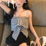 Cropped Tanks Women Summer Clothing Sweet Tops Elegant Slim Strapless Sexy All-match Vintage Young Korean Chic