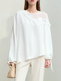 Chiffon Women's New Elegant Three-Dimensional Lace Pearl Yarn Micro Reveals Shoulder Belt Long-Sleeved Shirts In Spring