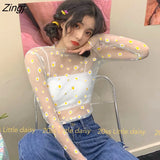 Women 5 Colors Ins Summer Basic Sun-proof All-match Korean Hot Ladies Sheer Top Lovely Daisy Casual Popular Femme