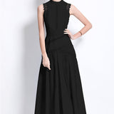 High-Level Suffin Lace Splicing Sleeveless Waist Dress Women's Summer Thin Temperament Elegant Long