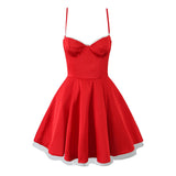 Red Satin Corset Style Tulle Strap Mini Dress- Outfit