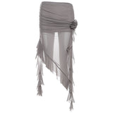 2024 Summer New Women's Net Yarn Bag Hip Three-Dimensional Flower Body Irregular Side Half