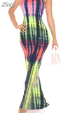 New Arrival Women Summer Strapless Dress Female Sexy Midi Sleeveless Off Shoulder Dress Girls Tie Dye Print Clothes