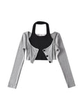 Women T-Shirts Y2k Two Piece Set Tee Top Harajuku Fashion Korean Vintage Sexy Long Sleeve Crop Top Funny T Shirts 2000s