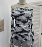 Shot Shoulder Strap Tie Dyed Net Shawl Shirt T-Shirt T-Shirt T-Shirt Design Folded Long-Sleeved T-Shirt